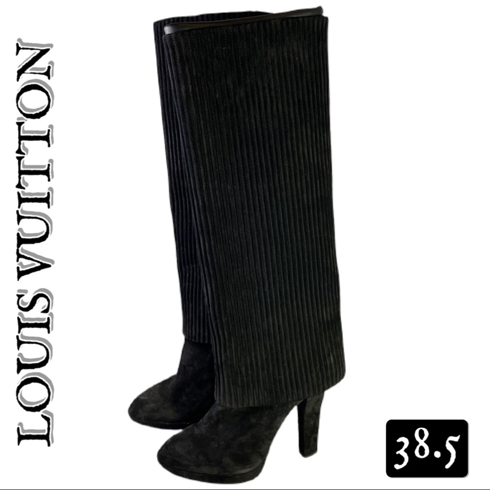 Louis Vuitton Suede Knee High Ridge Accent Heeled Boots 38.5